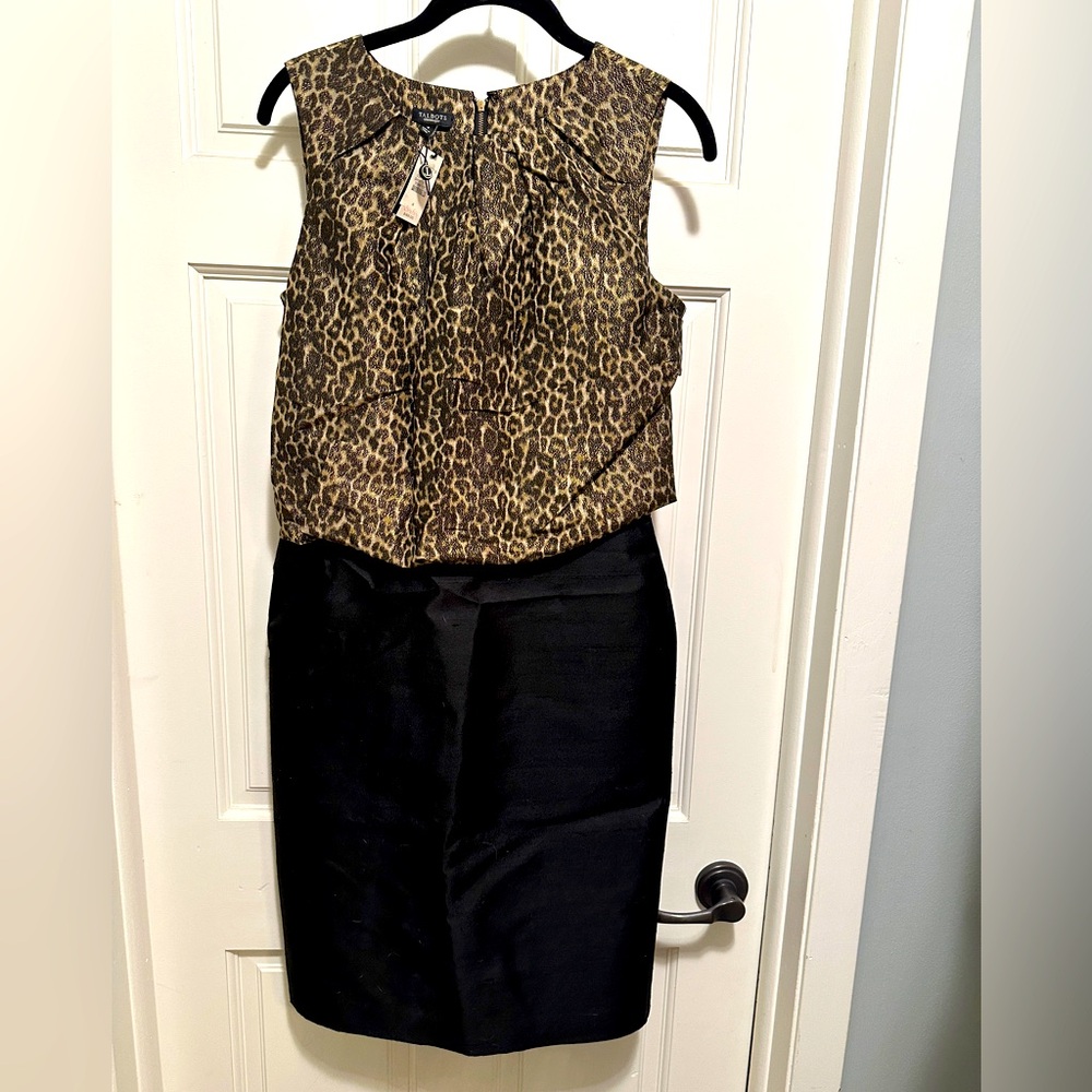 Talbots Sleeveless Dress — NWT — Leopard Print and Black Silk